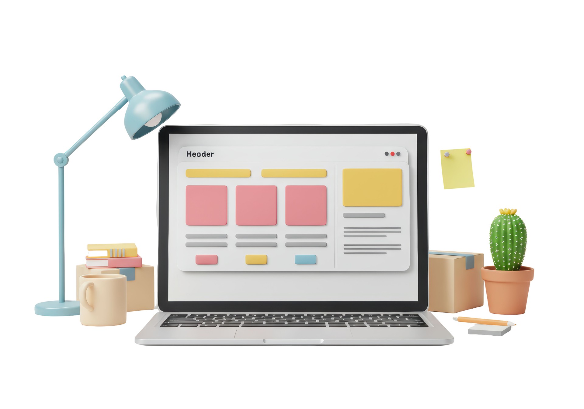 Isolated Laptop with Web Design Interface on Desk